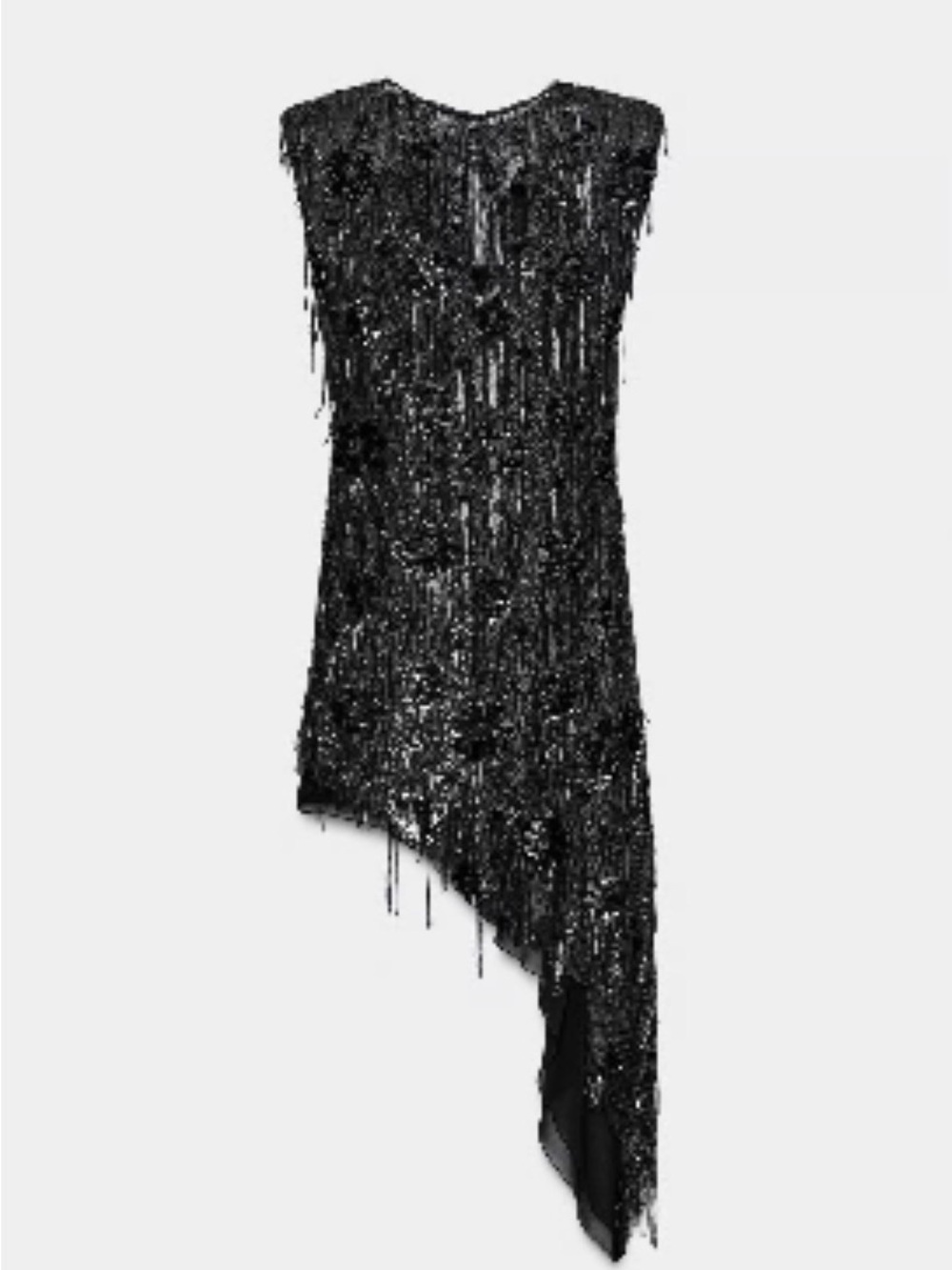 Zara Black Asymmetric Sequin Fringe Dress